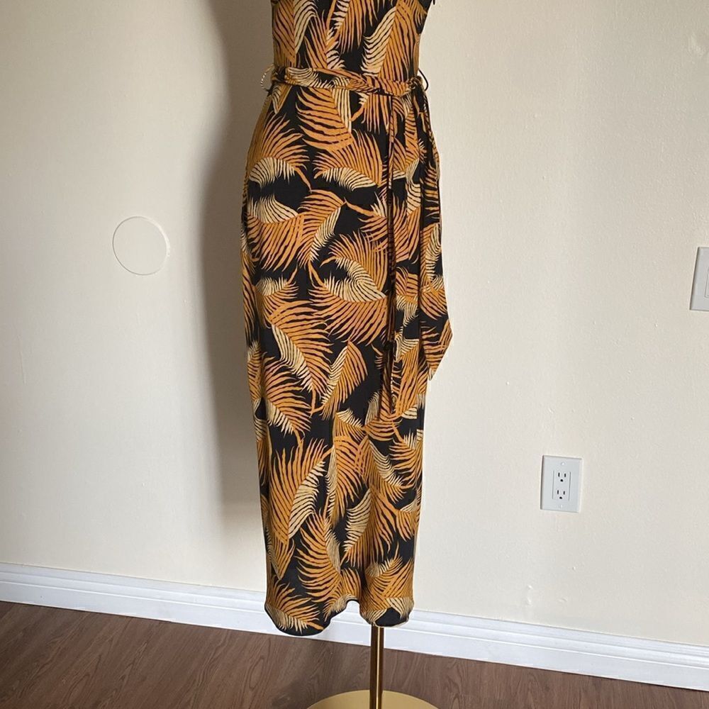 Shona Joy Golden Yellow & Black Phoenix Tropical Leaf Print Dress Size 2 - Picture 4 of 12